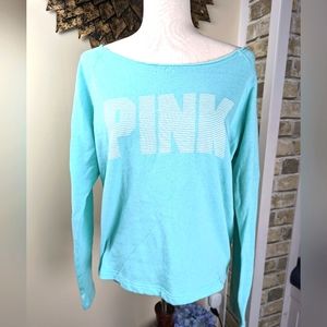 PINK Teal Scoop Neck Long Sleeve Pullover Sweater Size Small
